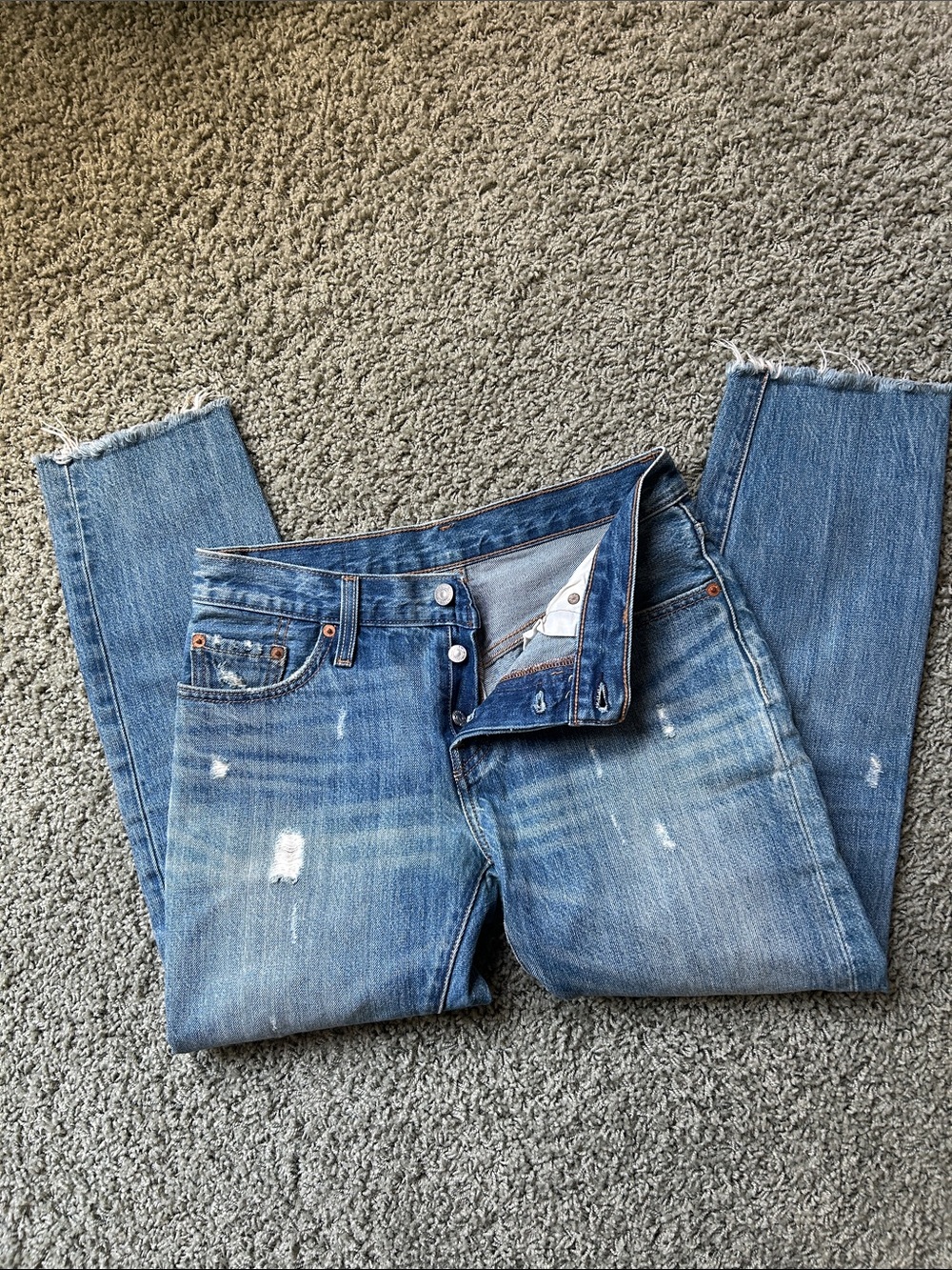 Levi's Blue Distressed Ankle Crop Jeans